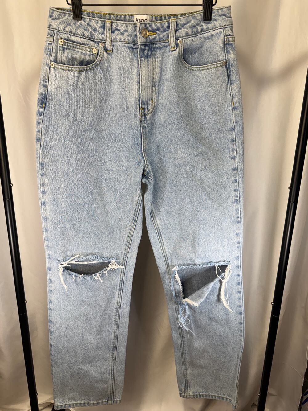 Princess Polly Women’s Jeans US 8 Light Wash Distressed Ripped Knee Straight Leg